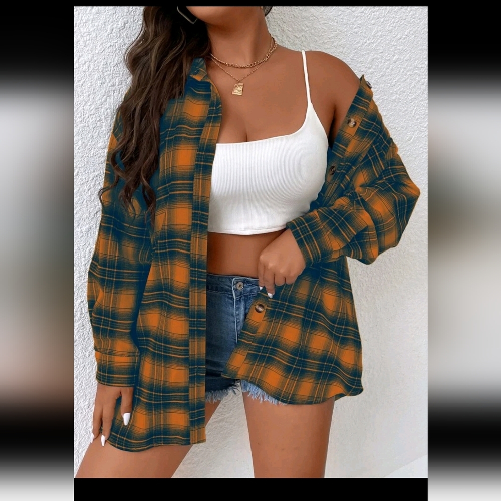 Plaid print drop shoulder shirt
